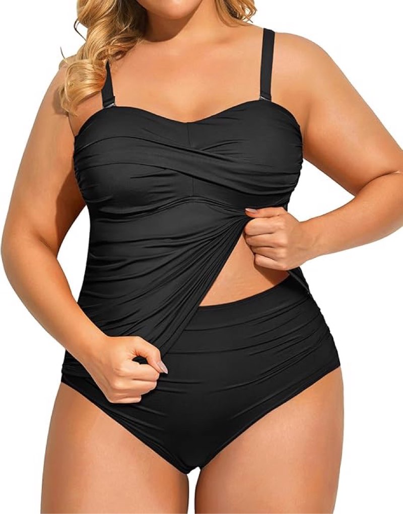 aqua eve – women's plus-size two-piece swimsuit: strapless tankini with bandeau top and high-waisted bottom