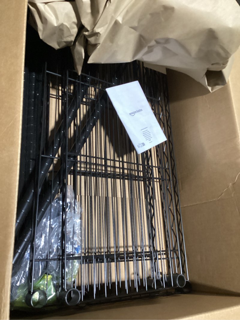 Condition photo showing Good Condition for Amazon Basics 5-Shelf Steel Wire Rack Storage, 36" L x 14" W x 72" H, Black | Heavy Duty, Adjustable, for Kitchen, Garage, Shelving Organizer 5-Shelf Black