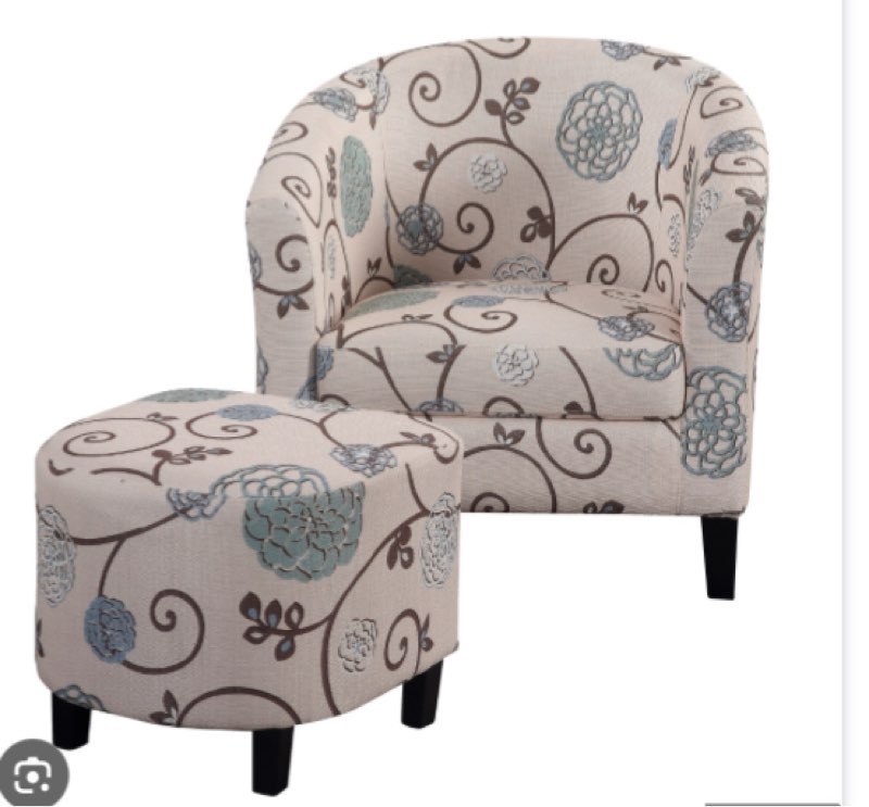 Pouuin Leisure chair Coastal Creamy White Surface with A Light Blue Pattern Accent Chair similar 