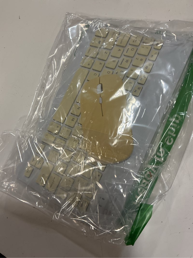 Condition photo showing Good Condition for bluetooth wireless keyboard and mouse combo,ultra-slim ergonomic small rechargeable bluetooth keyboard mouse set for apple ipad iphone samsung tablet phone android pc computer mac smartphone(yellow)