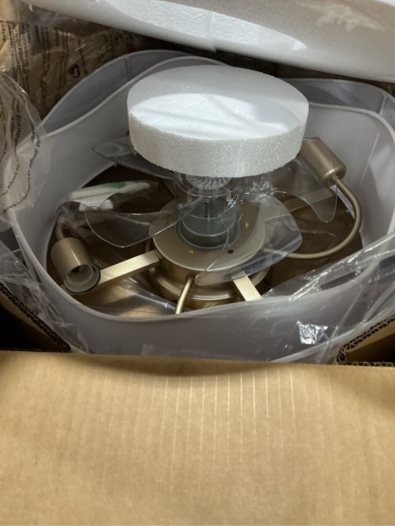 Condition photo showing Good Condition for flush mount ceiling fan with lights, 20" low profile boho ceiling fan with light remote control, caged with 6 speeds for bedroom, nursery, living room white
