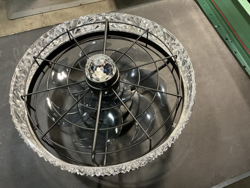 Condition photo showing As Is for shihot 18" low profile crystal ceiling fans with lights and remote, modern flush mount fan, reversible, 3-speed, quiet, caged ceiling fan for bedroom(bulbs not included) industrial crystal