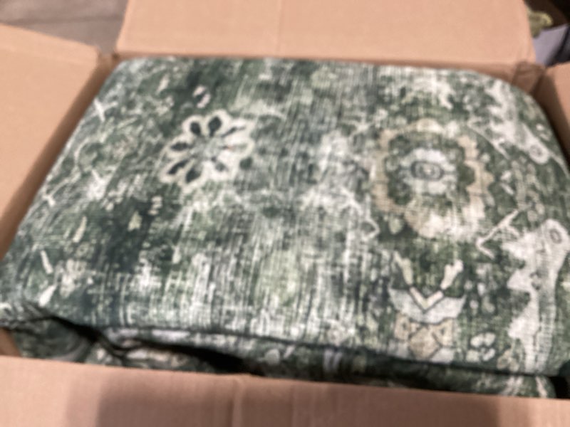 Condition photo showing As Is for 8x10 washable area rug vintage green rug for living room bedroom low pile soft non-slip boho rug for under table boho distressed retro carpet for bedroom kitchen office dining 8'*10'(rectangular) green
