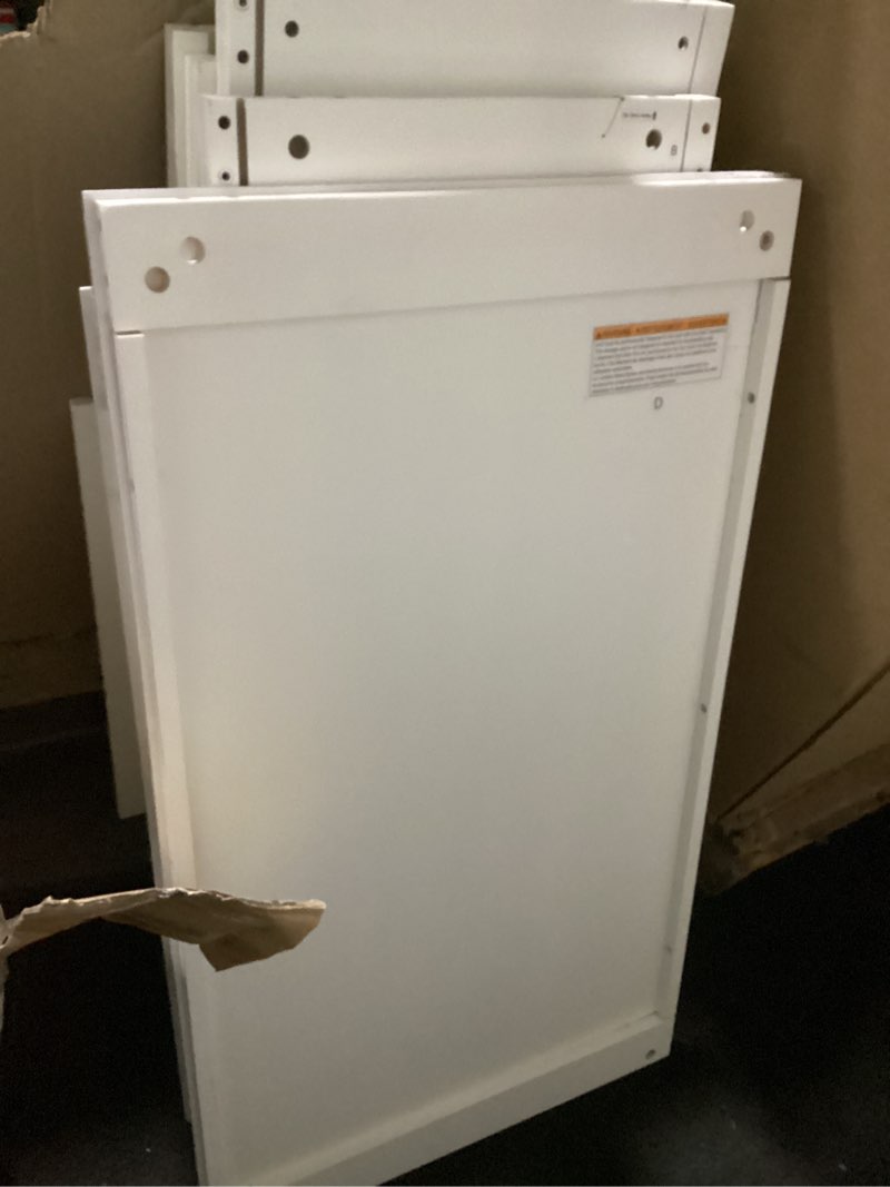 Condition photo showing As Is for allen + roth hartford 24-in w x 16-in d x 76-in h white solid wood closet tower (with 3 shelves)