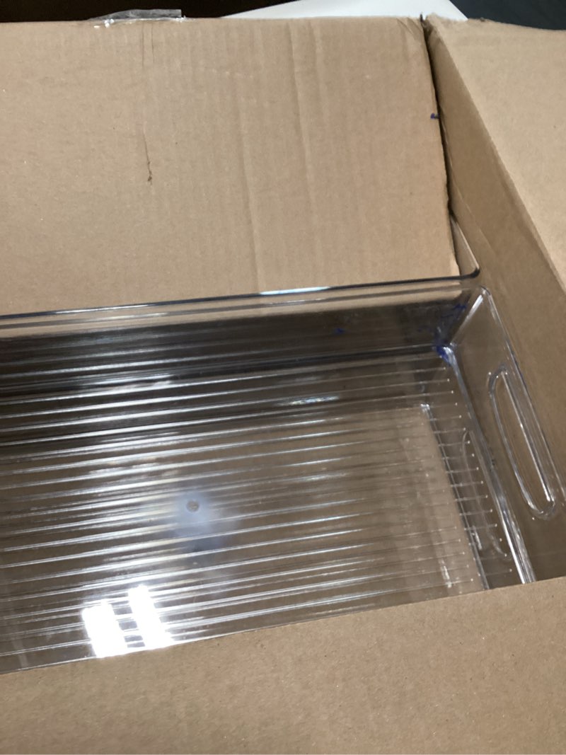 Condition photo showing As Is for iDesign Stackable Clear Plastic Extra Long Pantry Organizers and Cabinet Storage Bins for Kitchen, 4-Pack Pack of 4 16 x 8 x 3