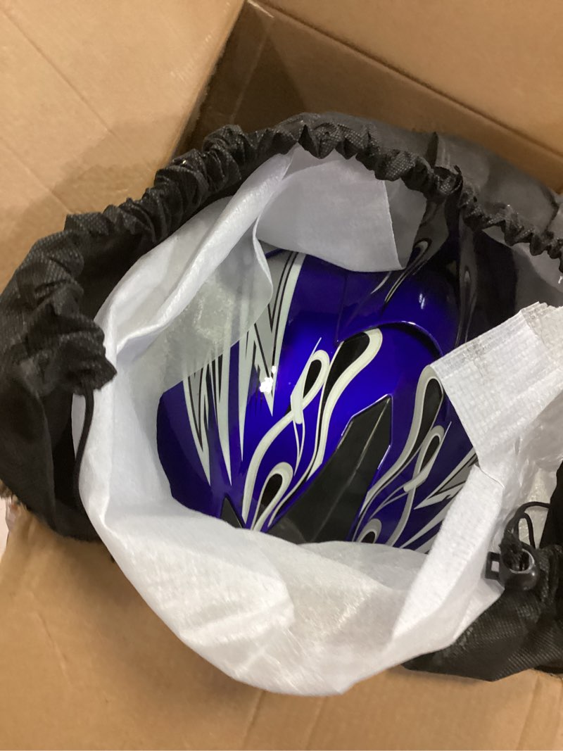 Condition photo showing Good Condition for Adult Motocross Dirt Bike Helmet with Goggle, Gloves & Mask - DOT/FMVSS-218 Off-Road Motorcycle & ATV Helmet with Adjustable Sun Visor New Blue Flame X-Large