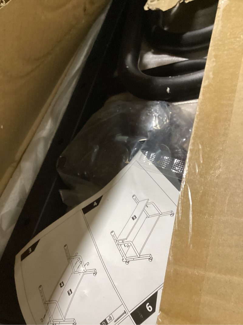 Condition photo showing Good Condition for Portable Rolling Desk on Wheels Adjustable Height Desks for Small Spaces, 32" Computer Desk with Storage Shelves for Home Office Rustic