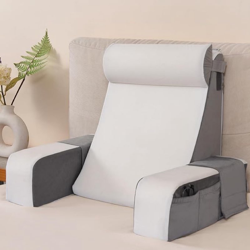 Vekkia 21" Reading Pillow for Sitting in Bed – 60° Ergonomic Wedge Back Pillow, XL Side Pockets, Support Chair for TV, Gaming, Working, Nursing, Recovery in Bed, Floor, Dorm, Great Gift Idea