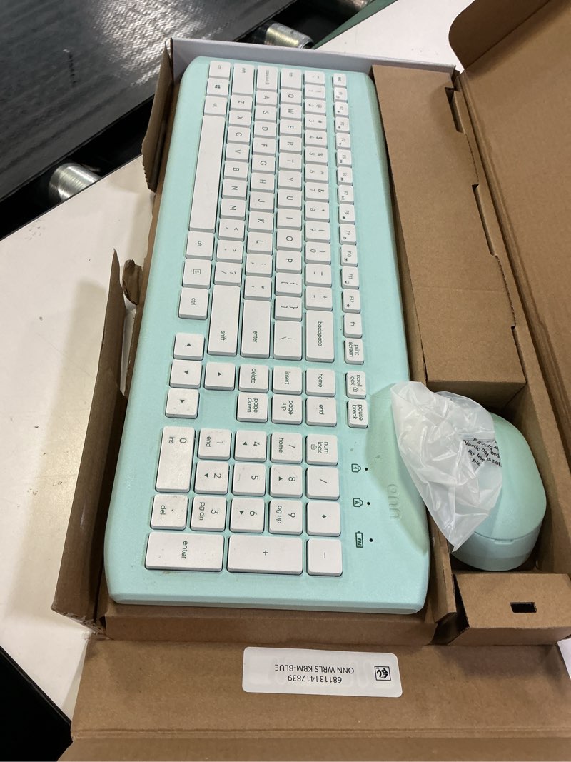 Condition photo showing Good Condition for onn wireless keyboard and compact mouse with dual-connectivity  2.4 ghz wireless usb receiver  blue