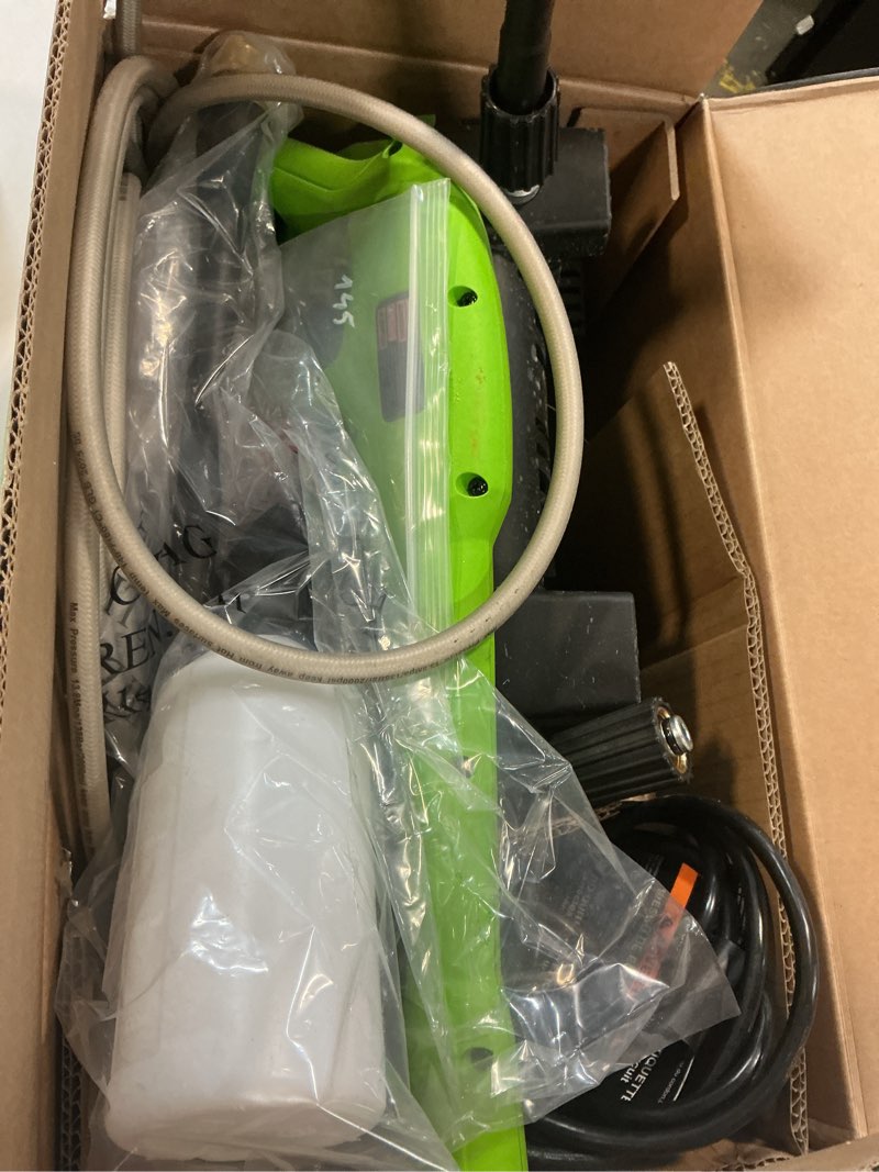 Condition photo showing As Is for greenworks 1800-psi 1.2-gpm cold water electric pressure washer with 2 spray tips