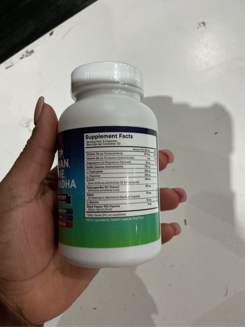 Condition photo showing Good Condition for new age gaba 750mg 5 htp 200mg l tryptophan 500mg l theanine 200mg ashwagandha sam-e l-glycine - vitamins for women and men with 5-htp (5-hydroxytryptophan) - 90 count 90 count (pack of 1)