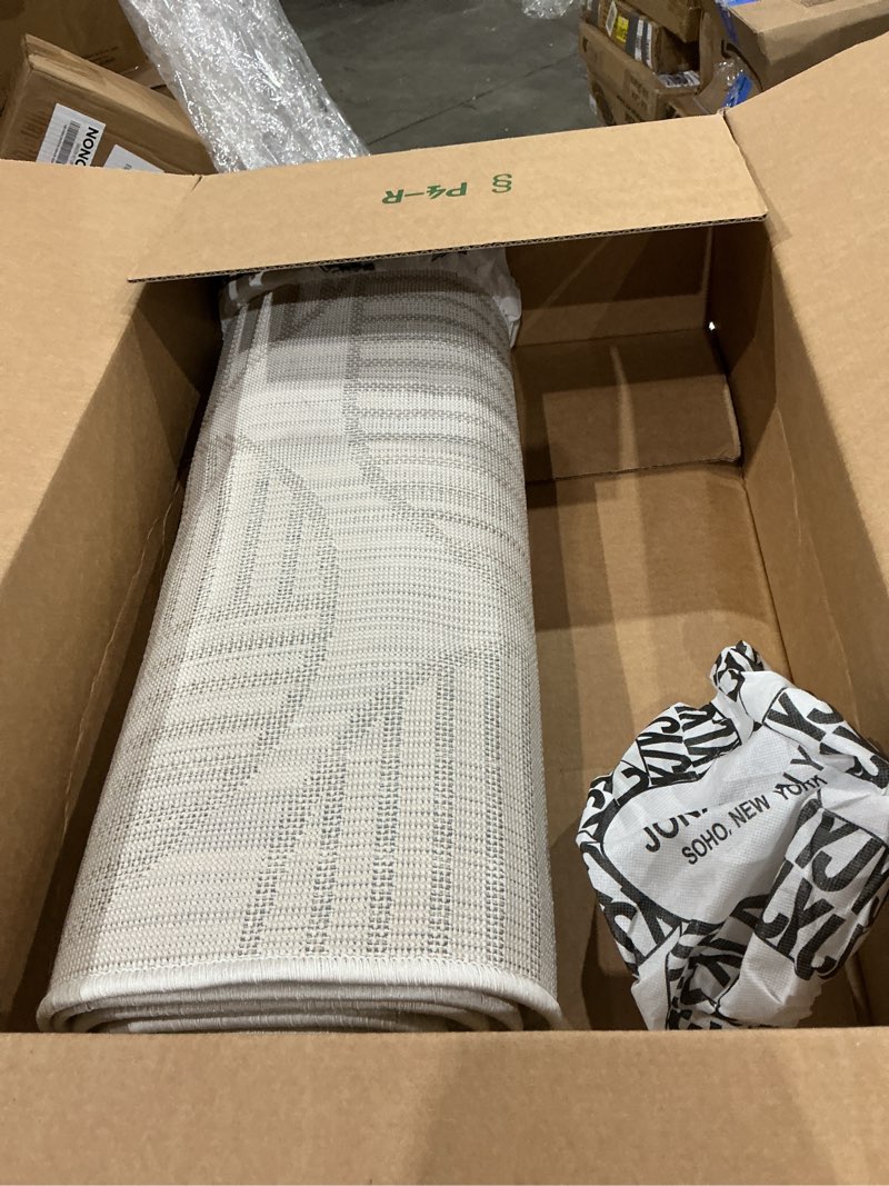 Condition photo showing Good Condition for jonathan y nordby high-low arch striped ivory/cream indoor/outdoor runner rug, 2x8, modern, contemporary, geometric, bohemian,bedroom,kitchen,living room,non shedding (scn104b-28) ivory/cream 2' x 8' (runner)