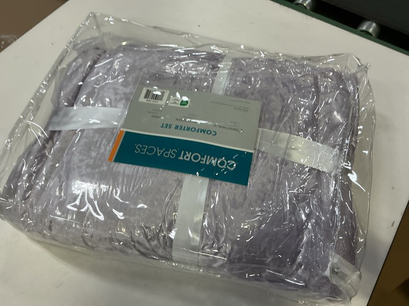 Condition photo showing Good Condition for Comfort Spaces Juliette Luxe Comforter Set Velvet Lush with Soft Brushed Microfiber Reverse, All Season Cozy Velvet Bedding Sets, Fluffy Comforter Bed Set, Matching Sham, Purple Twin/Twin XL 2 Piece Purple Comforter Twin/Twin XL