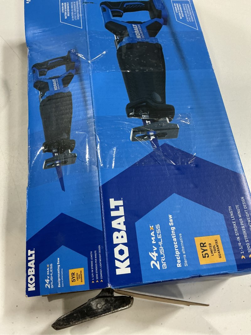 Condition photo showing As Is for kobalt 24-volt variable brushless cordless reciprocating saw (battery and charger not included)
