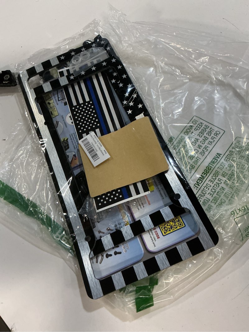 Condition photo showing Good Condition for bggtmo black american flag license plate frames- 2 pack front rear patriotic usa stars and stripes aluminum car tag holder with screws black aluminum