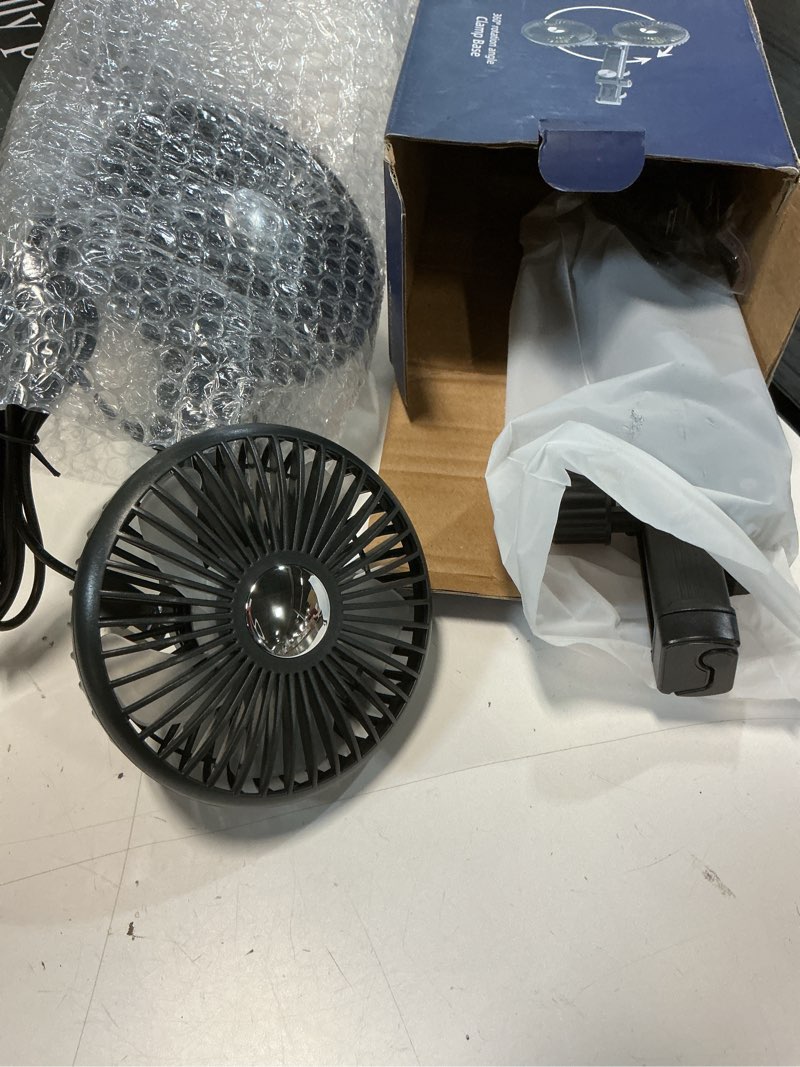 Condition photo showing Good Condition for car fan for rear seat with extension arm foldable bracket, adjustable dual head usb cooling fans for car seat, 3 speeds and 360 degree rotatable car seat fans for passengers, kids, pets f5208a+d6