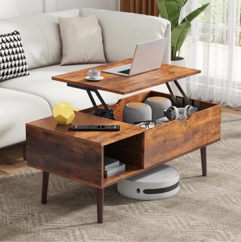 olixis wooden coffee table, lift top coffee table with large hidden compartment and ample storage sh