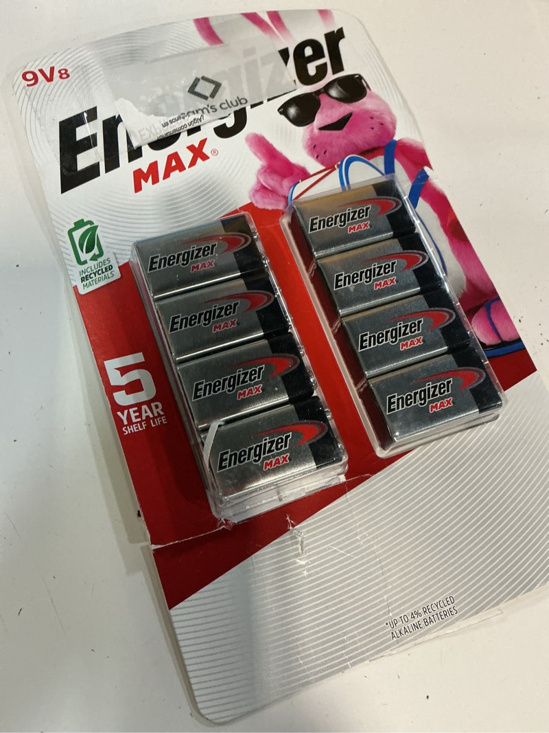 Condition photo showing New/Like New for energizer max alkaline 9 volt batteries, 8-pack
