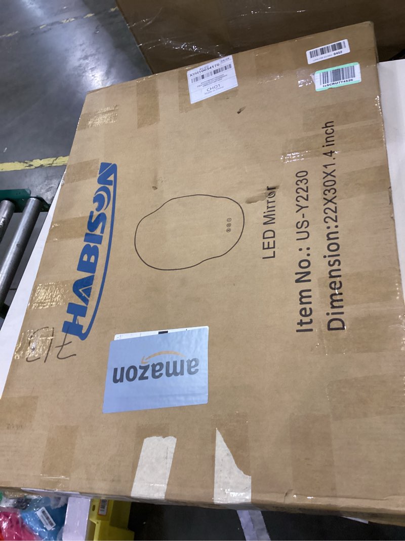 Condition photo showing As Is for Irregular Led Bathroom Mirror with Bluetooth, 22 x 30 Inch Lighted Mirrors, Backlit Mirror with Anti-Fog, Memory Function, 3 Color Temperature, Dimmable Asymmetrical Led Mirror Silver-irregular 30"L x 22"W