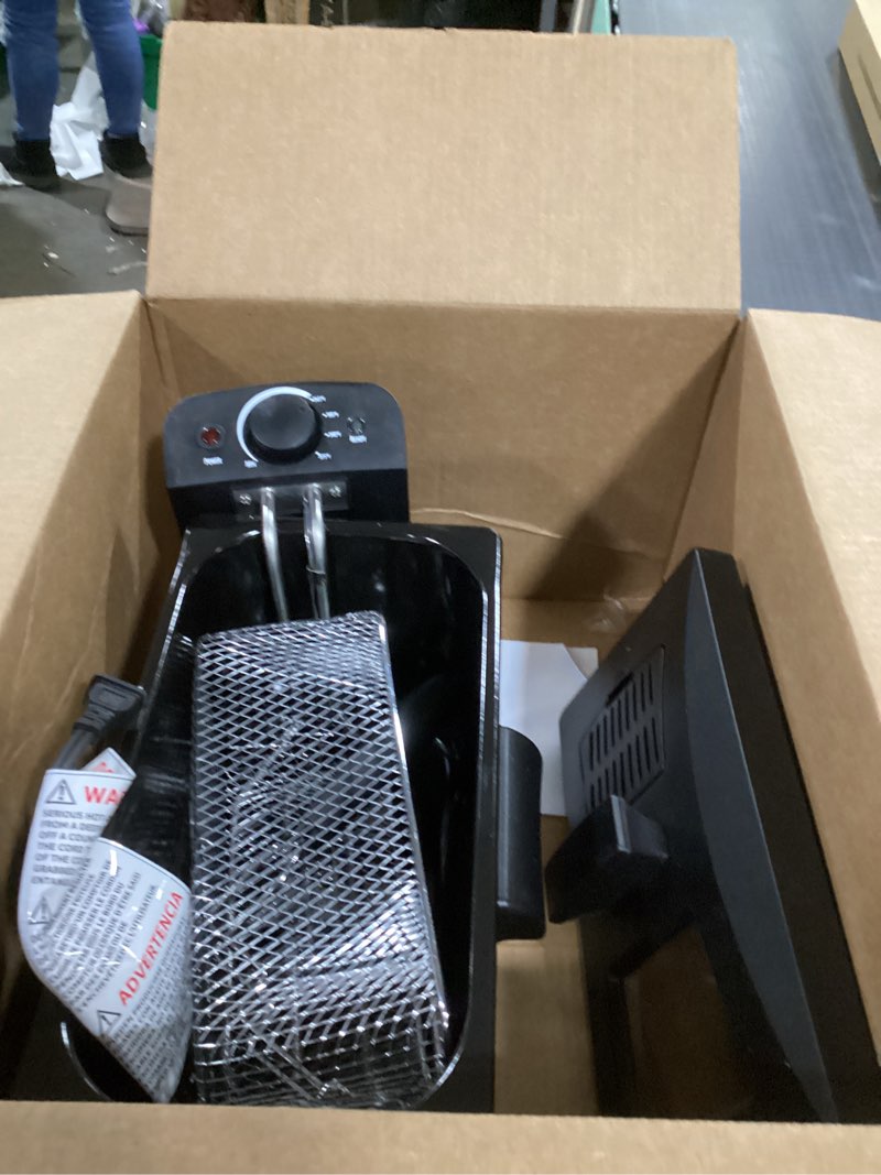 Condition photo showing As Is for Amazon Basics 3.2-Qt (3.0L) Deep Fryer with 12-Cup Oil Capacity, Adjustable Temperature, Easy Draining Basket, Stainless Steel Exterior, Viewing Window, 1500W, Black & Silver 3.2-Qt, Black & Silver