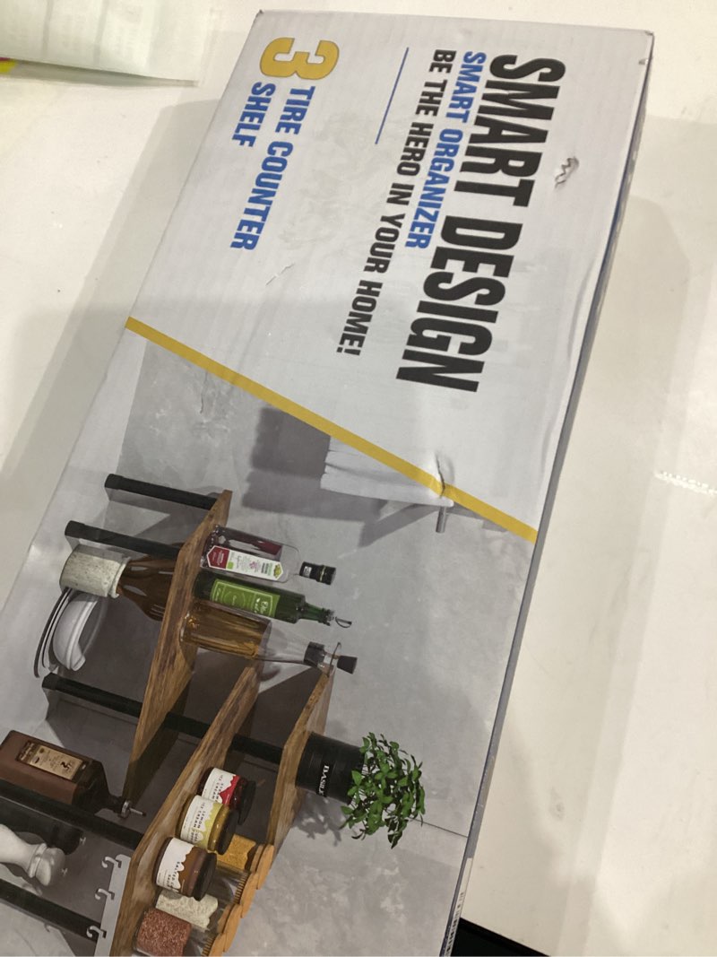 Condition photo showing Good Condition for JayRex Countertop Organizer Organization, 3 Tier Moveable Corner Shelf Organizer for Kitchen, Bathroom, Spice Rack, Coffee Area, Over Sink, Dresser Table (Rustic Brown)