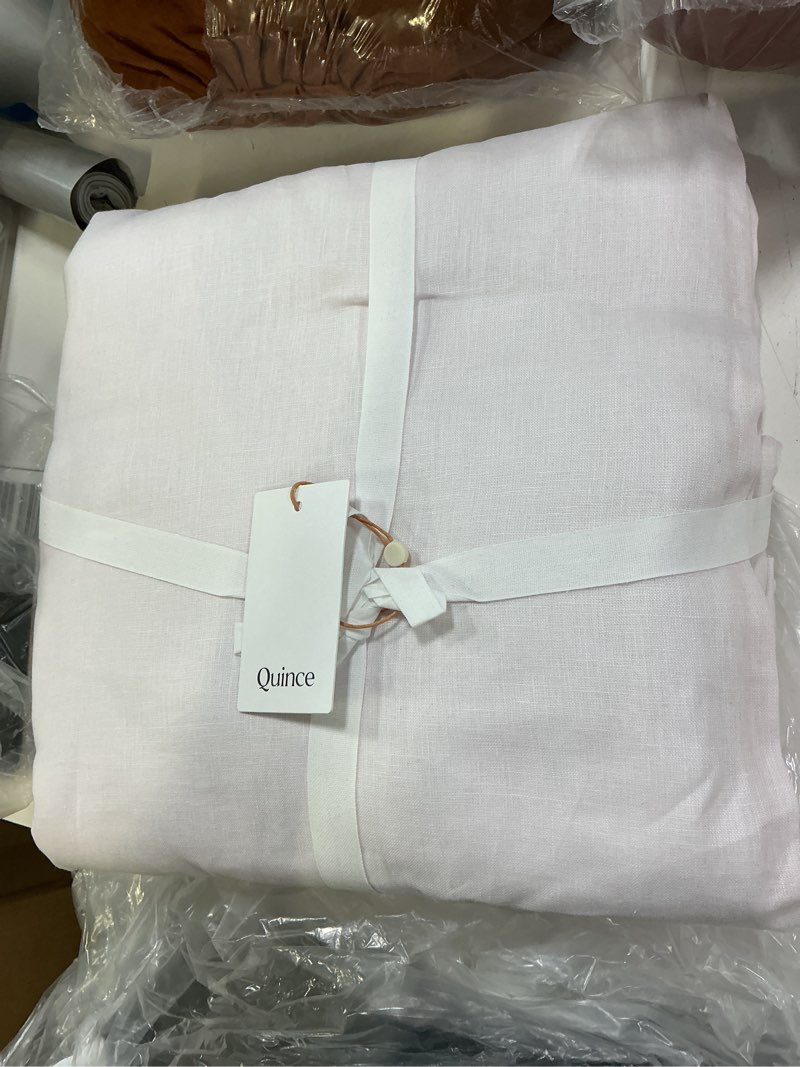 Condition photo showing Good Condition for quince european linen room darkening curtain - single panel, 96x84, vintage blush