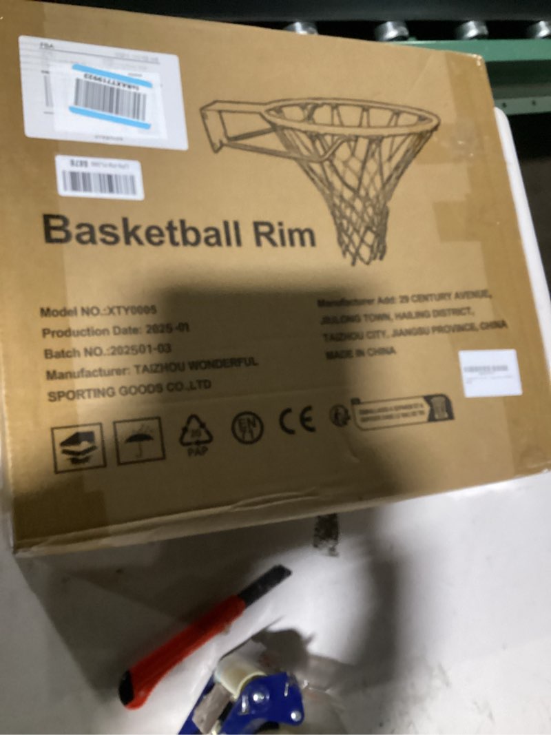 Condition photo showing Good Condition for basketball rim, 18" replacement wall mounted outdoor basketball hoop, heavy duty solid steel, double spring basketball hoop rim with all weather net for indoor and outdoor hanging black
