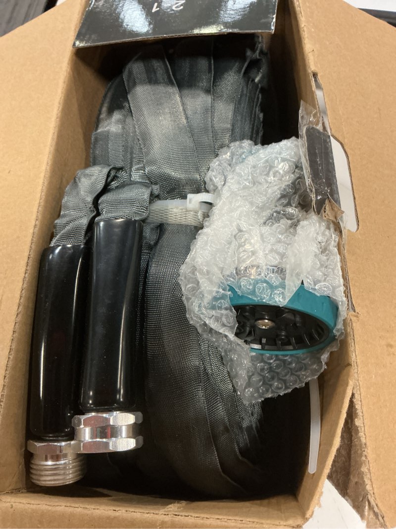 Condition photo showing New/Like New for relxitl garden hose 100feet, water hose with 10 function hose nozzle, non-expandable hose, tough & flexible, lightweight, crush resistant fittings, kink & tangle free, rust proof for watering 100ft gray