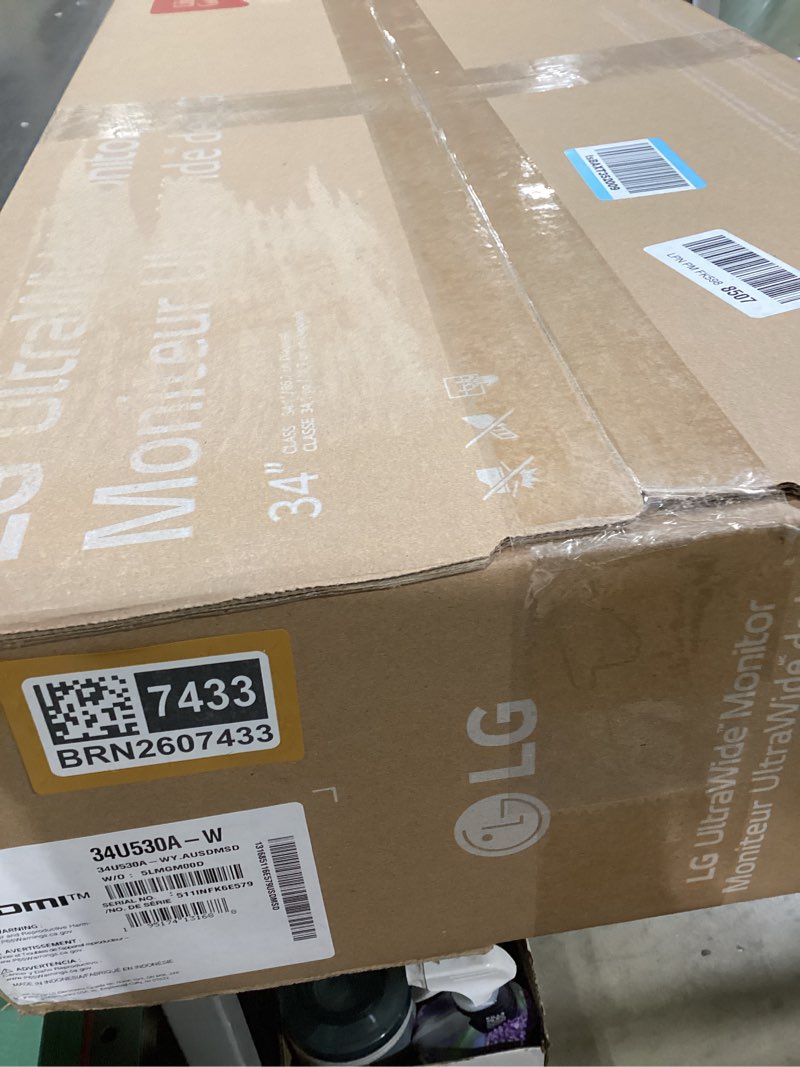 Condition photo showing New/Like New for lg 34u530a-w 34-inch ultrawide wfhd (2560 x 1080) ips wide computer monitor, 100hz, vesa displayhdr 400, hdmi, displayport, usb type-c, tilt/height/swivel stand, white
