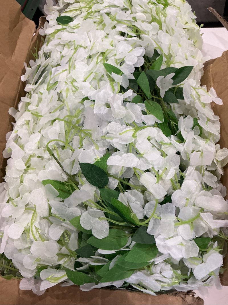 Condition photo showing As Is for wisteria flower vines garland, 3.75 feet artificial flower strings, fake hanging flowers, silk wisteria garland flowers, wisteria vine for wedding, garden, wall decoration (cream white)