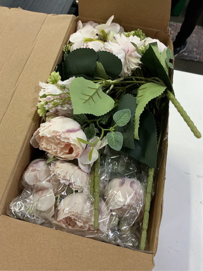 Condition photo showing Good Condition for crowye 16 bundles artificial peony silk flower hydrangea fake peony bouquet elegant faux flowers with stems for wedding table centerpiece party home diy decoration(light pink)