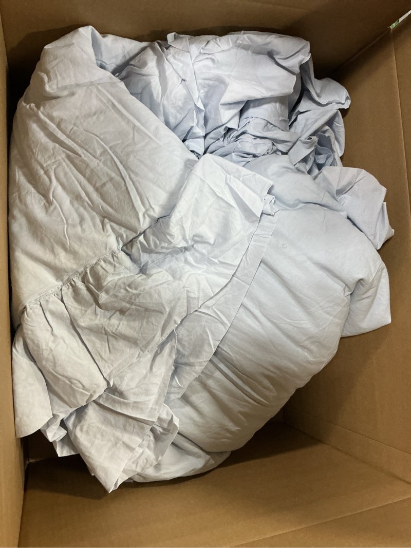 Condition photo showing Good Condition for CozyTide Cotton Oversized King Comforter 120x120,Farmhouse Bedding Comforter with Ruffles,Light Blue Lightweight Shabby Boho Chic Cal King Ruffled Comforter Oversized 3 Pieces Oversized King 4-light Blue