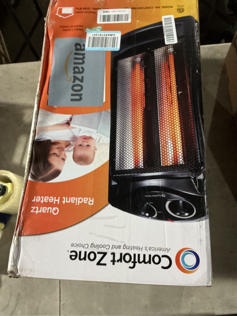 Condition photo showing Good Condition for Comfort Zone Space Heaters for Indoor Use, Portable Electric Heater, Adjustable Thermostat, Infrared Heat, Quartz Tower Space Heater with 2 Heat Settings, Bedroom Heater, Black