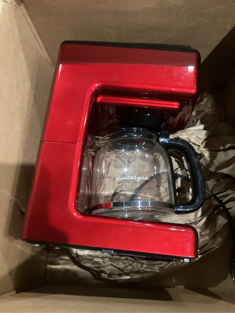 Condition photo showing As Is for Nostalgia Retro 12-Cup Programmable Coffee Maker With LED Display, Automatic Shut-Off & Keep Warm, Pause-And-Serve Function, Red