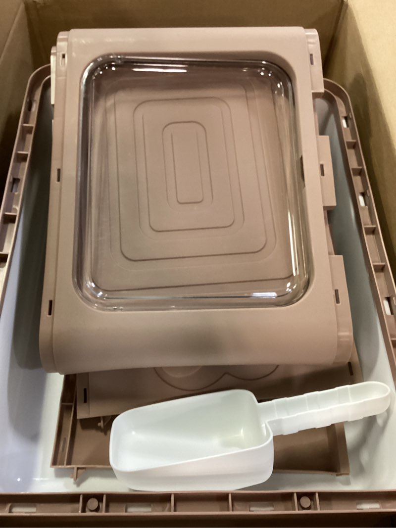 Condition photo showing Good Condition for enclosed cat litter box, large litter box for big cats, covered kitty litter boxes with lid, top entry cat box enclosure with scoop, odor control, easy to clean(coffee) large coffee
