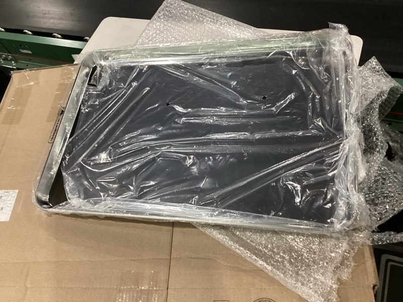 Condition photo showing Good Condition for baking sheets set of 2, hkj chef cookie sheets 2 pieces stainless steel baking pans & toaster oven tray pans, rectangle size 23.54l x 15.67w x 1.18h inch & non toxic & healthy & easy clean 24inch