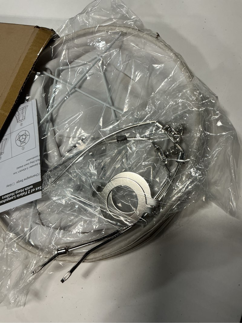 Condition photo showing Good Condition for bell lamp shades set of 2, 6"top x 13"bottom x 10"high, beige shade replacement for table lamps, floor lamps, fabric natural linen hand crafted(spider fitter), harp holders included, assembly required