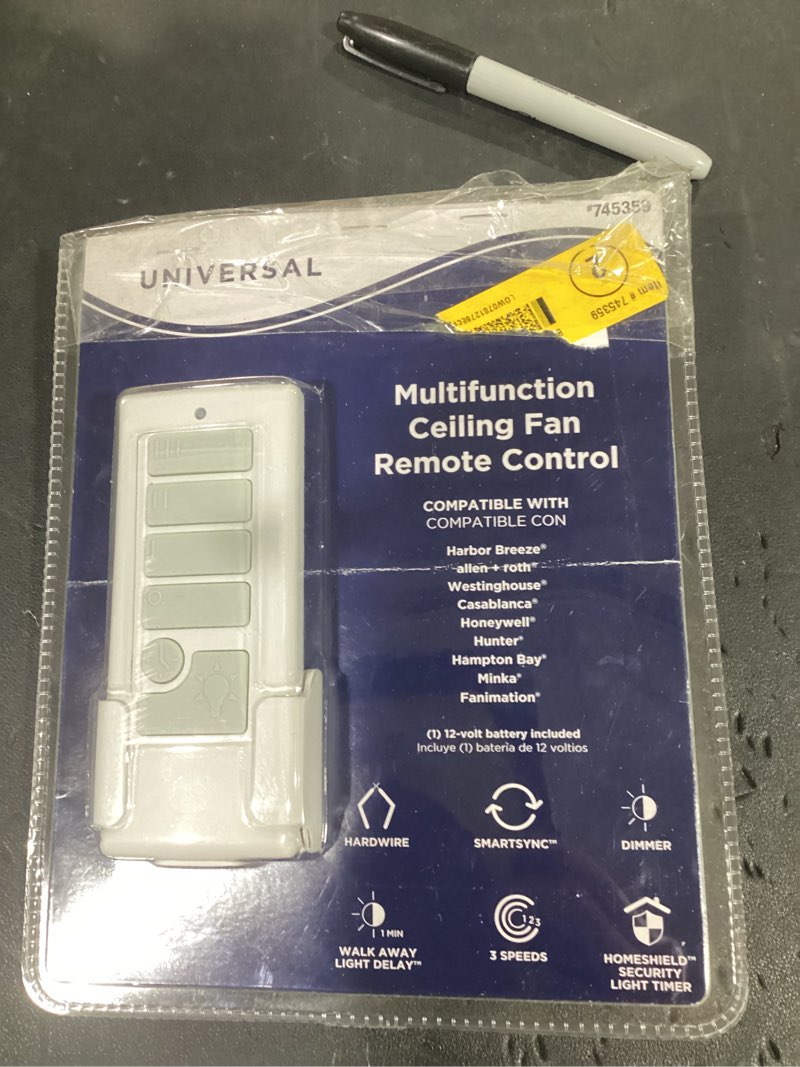 Condition photo showing As Is for harbor breeze universal 4.72-in 3-speed 3-setting white plastic indoor/outdoor angle mount capable handheld ceiling fan remote with receiver included