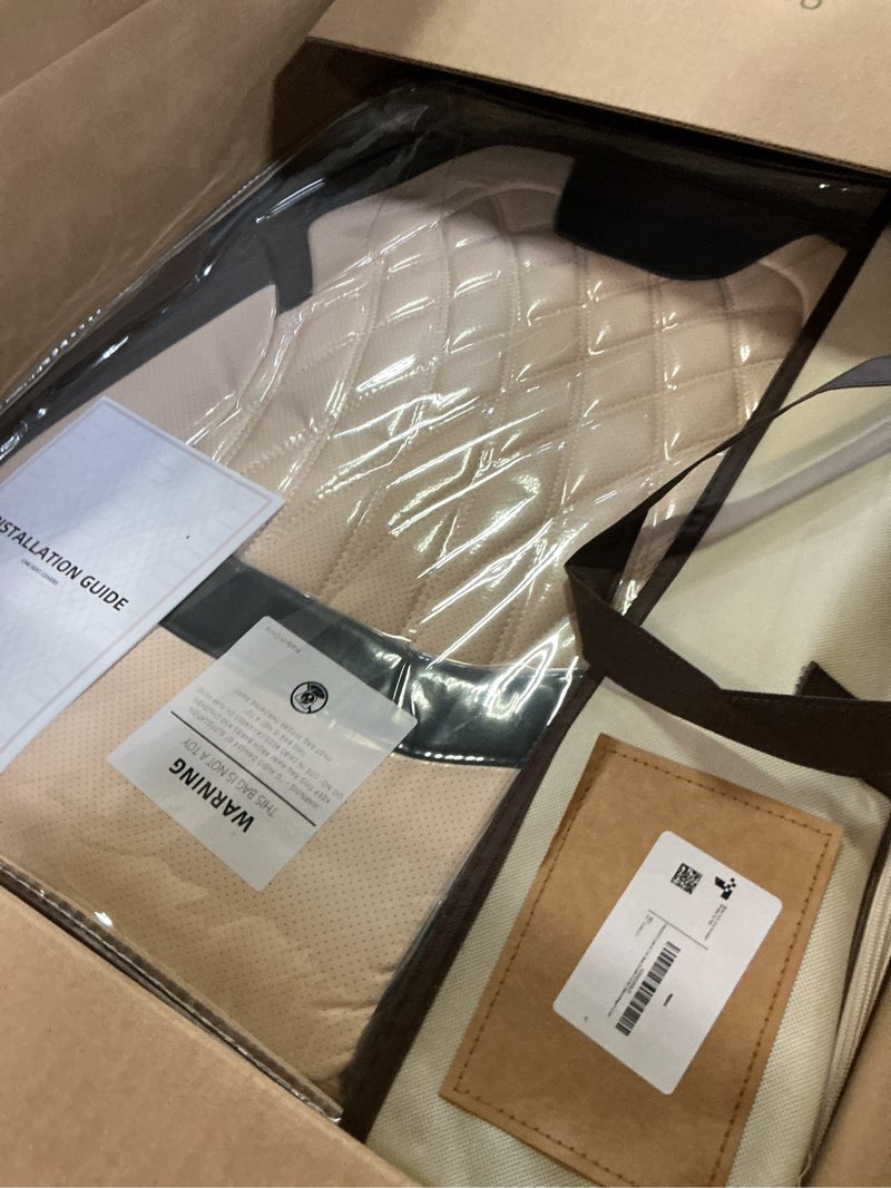 Condition photo showing New/Like New for FREESOO Black Beige Car Seat Covers Full Set - Faux Nappa Leather Seat Covers for Cars, Luxury Breathable Waterproof Front Seats with Lumbar Support and Back Seat Cover, Fit for Sedans SUVs Pick-ups Black-Beige Full Set - 5 Seats