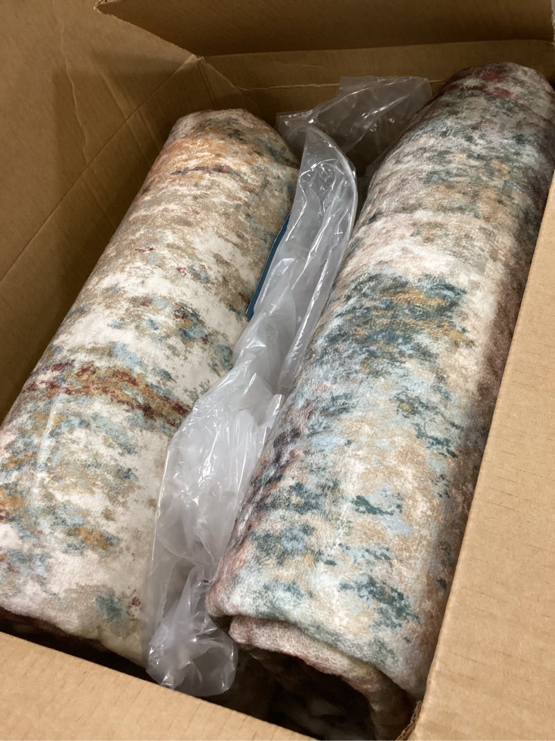 Condition photo showing Good Condition for Washable Area Rugs 8'x10' Non-Slip Modern Abstract Soft for Living Room Entryway Bedroom Nursery, Print Pattern, Brown Rust Red Green Blue Multi Rust Red/Green/Blue/Multi 8' x 10' (Rectangular)