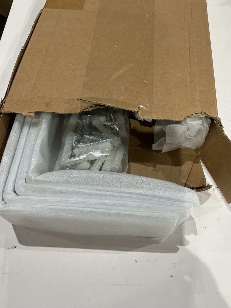 Condition photo showing As Is for heavy duty shelf brackets, 8 pack 12" x 6" white metal shelving brackets 5mm thick shelf support bracket for diy decorative ( l 12" x h 6" x w1.5) l 12" x h 6" x w1.5" white 8 pack