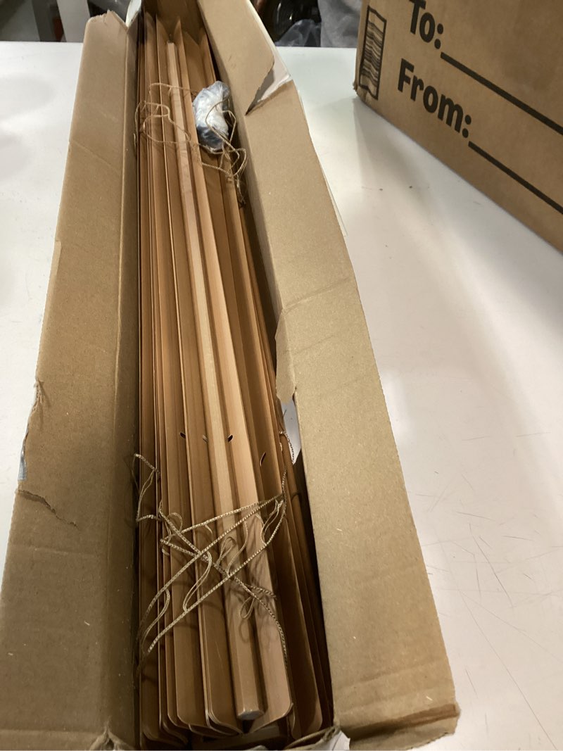 Condition photo showing As Is for Cordless Light Filtering Mini Blind - 25 Inch Width, 64 Inch Length, 1" Slat Size - Woodtone - Cordless GII Morningstar Horizontal Windows Blinds for Interior by Achim Home Decor 25"W x 64"H Woodtone