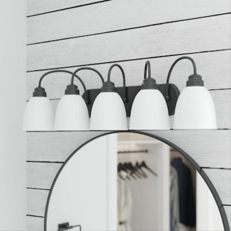 project source wynfield 31.5-in 5 light matte black traditional bathroom vanity light