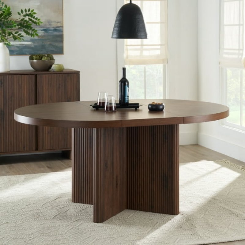 better homes & gardens lillian fluted round expandable dining table, walnut finish