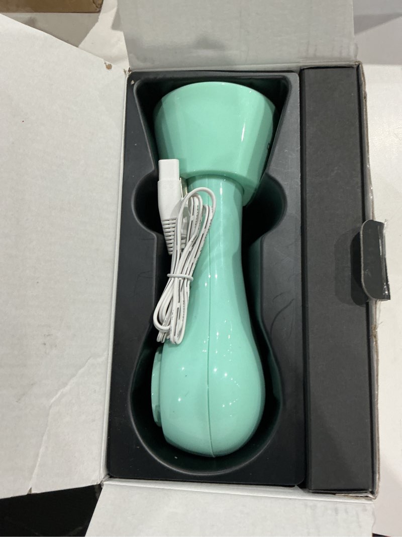 Condition photo showing As Is for umickoo electric facial cleansing brush, 2-way rotating face scrubber for daily & deep cleaning, 3 modes, 5 brush heads, rechargeable, ipx7 waterproof for all skin types mint green