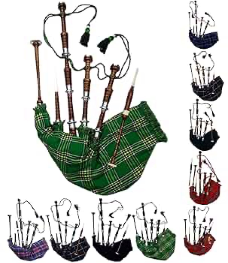 AAR Scottish Full Size Bagpipe Rosewood or Black Finish with Silver Plain Mounts Free Tutor Book, Ca