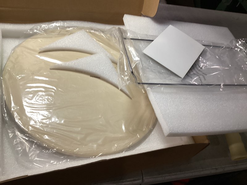 Condition photo showing New/Like New for 16 inch Baking Stone For Oven - Round Pizza Stone with Handles and Dough Tool - Baking Stone for Bread - Pizza Stones for Oven and Grill - Cooking Gifts for Food Lovers 16 inch Round Stone