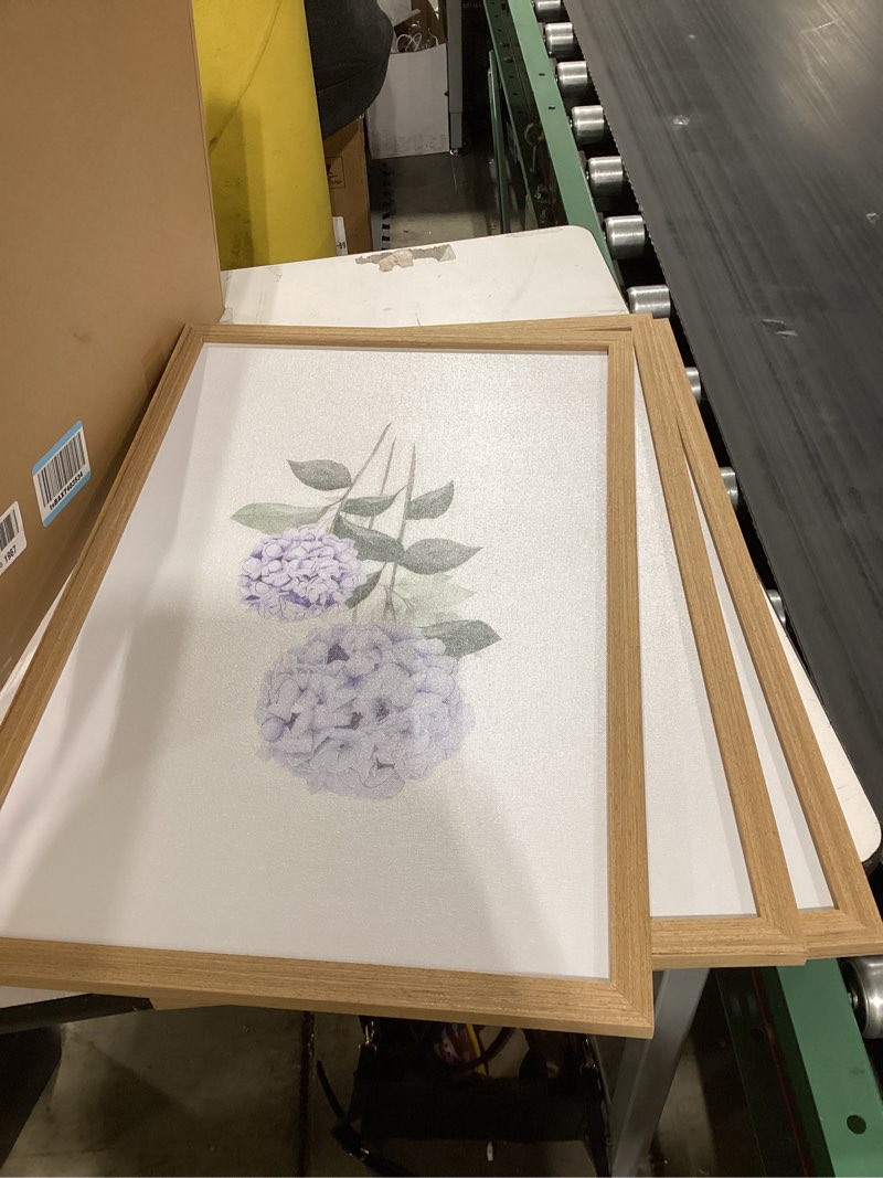 Condition photo showing Good Condition for WRFON Blue Hydrangea Framed Wall Art Set of 3, Watercolor Floral Botanical Canvas Prints, Minimalist Flower Wall Decor for Dining Room Living Room Bedroom, Wood Frame 16x24 Inch Blue Hydrangea(Framed) 24"L x 16"W