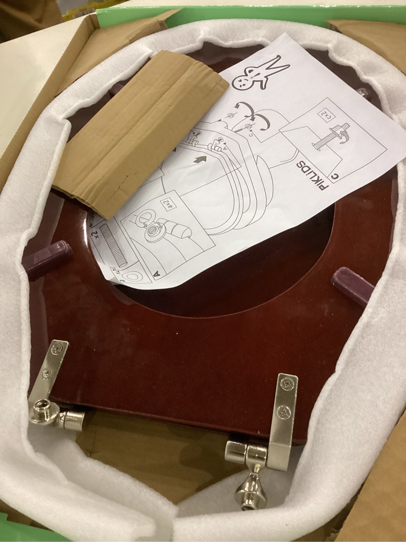 Toilet Seat, Solid Wood, Rubber Wood, High Gloss Finish, Mahogany Red, PIKLiDS (Elongated)