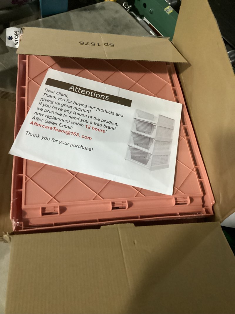 Condition photo showing Good Condition for SNSLXH 5 Pack Stackable Closet Organizer Box, Multifunctional & Foldable Closet Storage Basket for Bathroom Kitchen Laundry Room Wardrobe Storage, Space-Saving Clothes Storage Drawer Organizer, Pink Pink 5 Pack